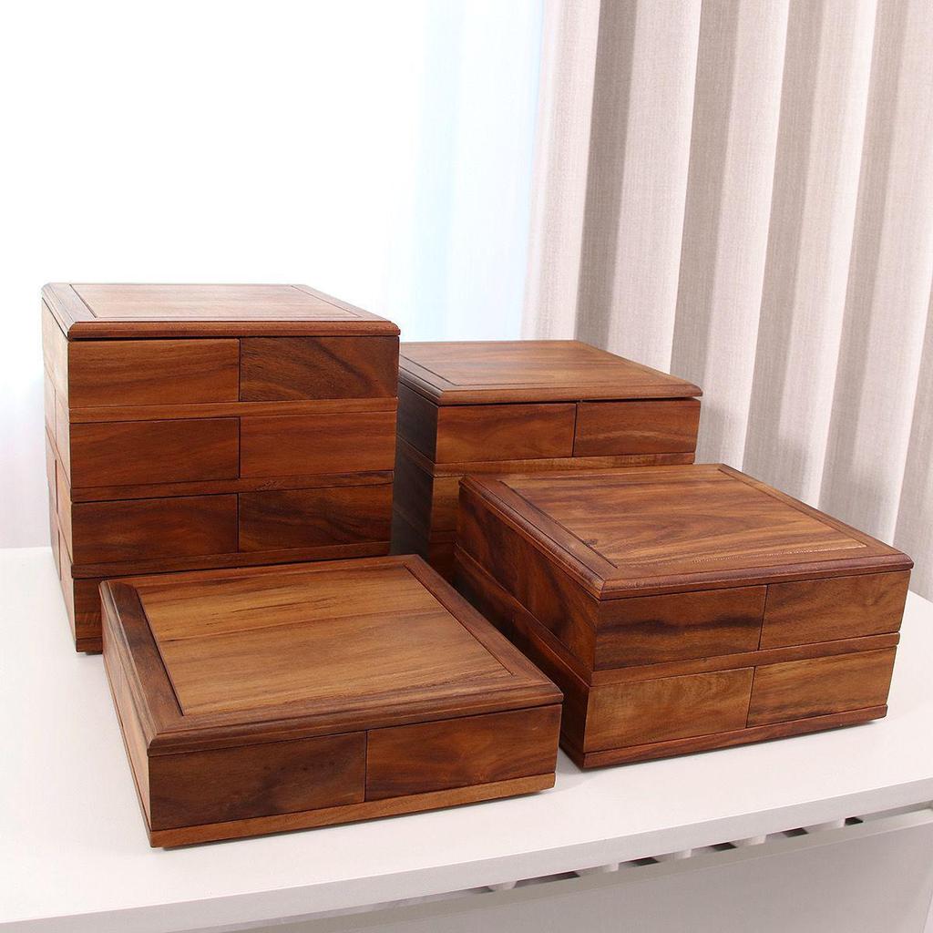 South American Walnut Rotating Puzzle Box for Tea Set & Jewelry Storage