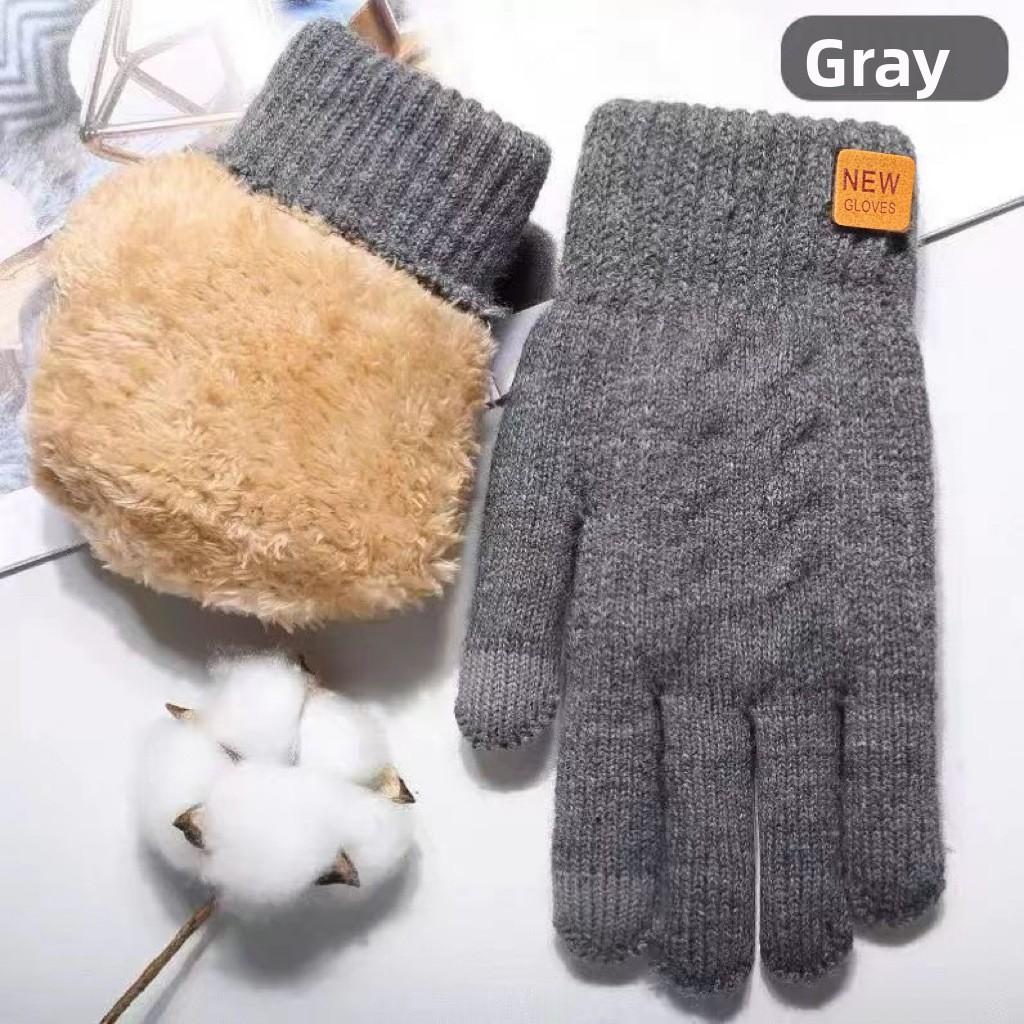 Men s Winter Double-Knit Gloves-Fleece-Lined Thickened Windproof Cold-Proof Touchscreen-Enabled for Cycling&Outdoor Wholesale серый
