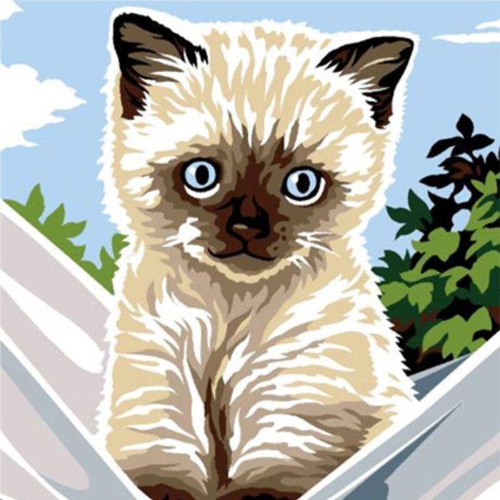 Kit Canevas complet Le Petit chat siamois 14 x 18 cm