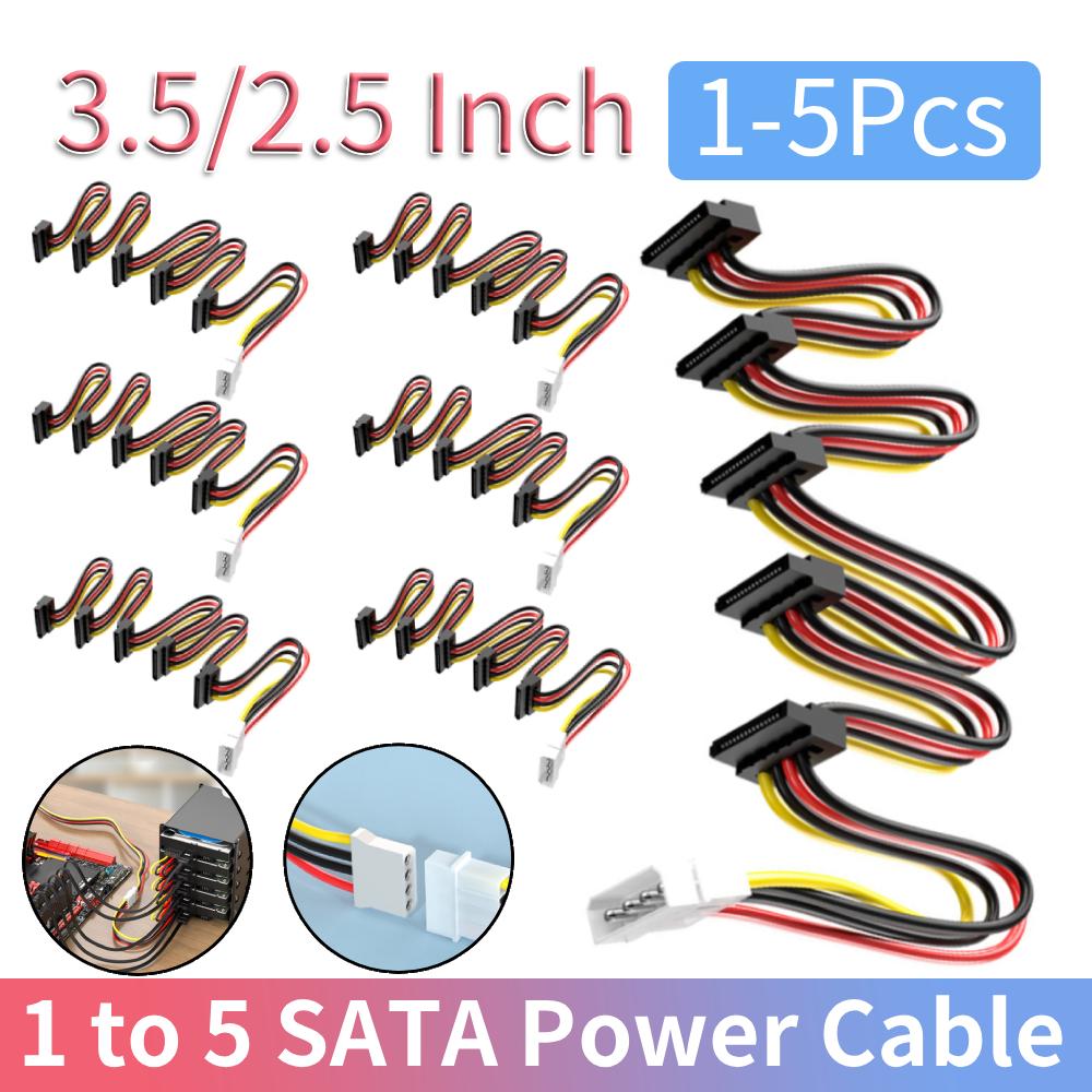1/2/3/5Pcs Power Cable Server DIY Splitter Cord SATA 1 to 5 SATA Hard Disk Power Supply Splitter Adapter Cable Cord for PC Sever