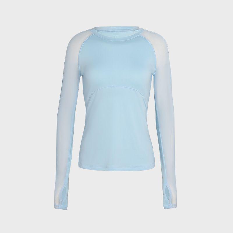 

Быстросохнущий Самый простой для Сочетания Одежда для Йоги Топ Женский Прилегающий Стройнящий Вид Одежда для Бега Фитнеса Защита от Солнца для Улицы Спортивная Футболка с Длинными Рукавами Blue L(Recommended for 57.50 kg-65.00 kg)