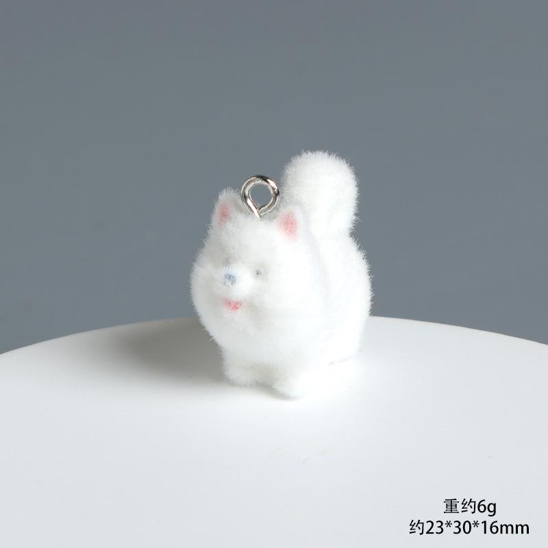 Cute Flocked 3D Dog Resin Figure Animal Statue Keychain Pendant for DIY Crafts Home Desk Decor Kawaii Gift Ideas