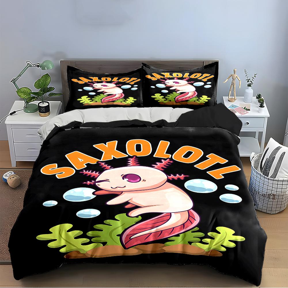 Axolotl Cartoon Design Bedding Set Bedding Set (1 Duvet Cover, 2 Pillowcases, Duvet Not Included)