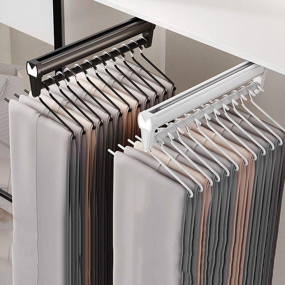 Heavy Duty Pull-out Pants Rack Hanging Clothes Storage Rod Wardrobe Organizer  Wardrobe