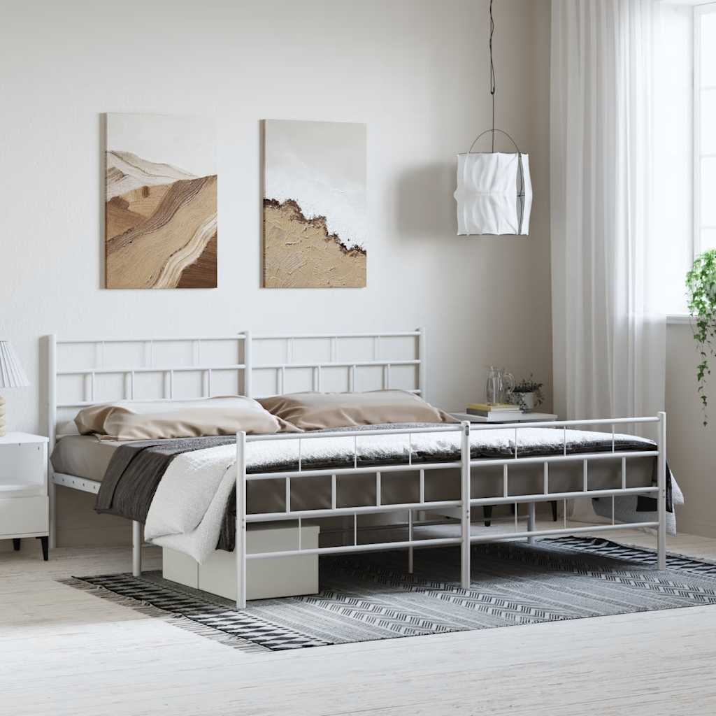 Metal Bed Frame with Headboard and Footboard White 193 x 203 cm