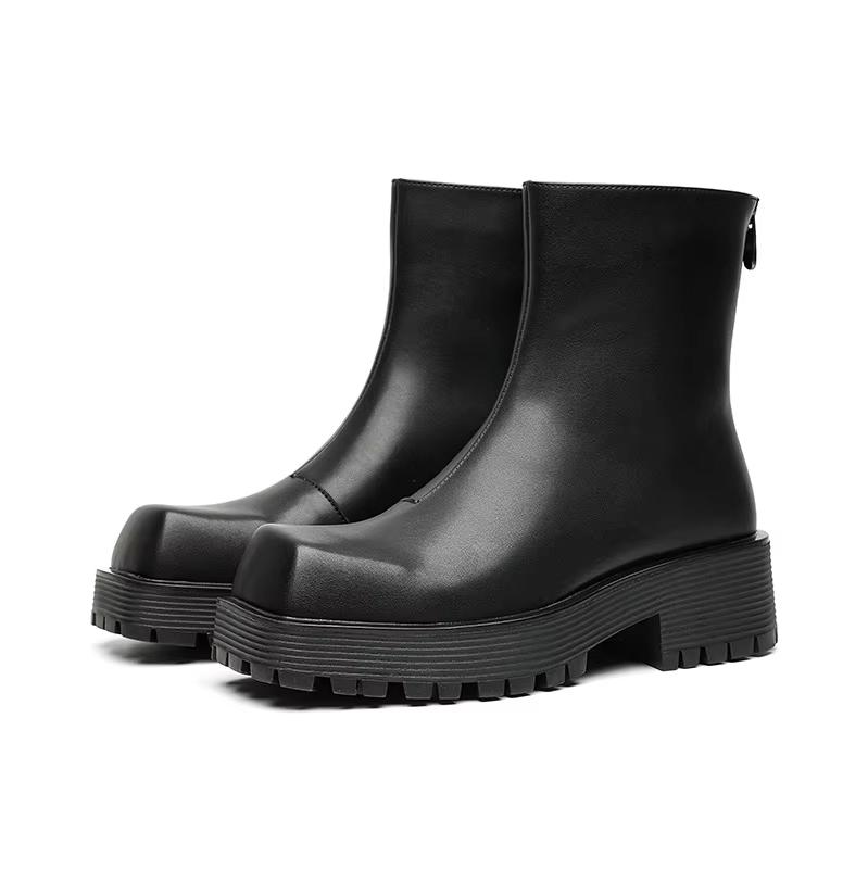 mens fashion high chelsea boots designer square toe shoes cowboy original leather boot platform motorcycle botas zapatos