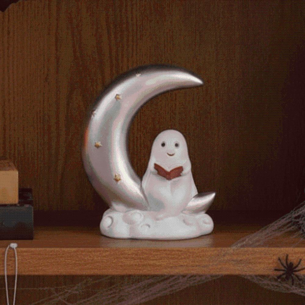 Smooth Finish Ghost Moon Table Decor Compact Size Halloween Resin Ornament Book Lovers
