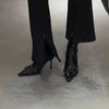 Damen Stiefeletten mit hohem Absatz, spitzer Zehenpartie, dünnem Absatz und Seitenreißverschluss, 2025 neu, Herbst und Winter, Premium Dünne Stiefel aus schwarzem Lackleder