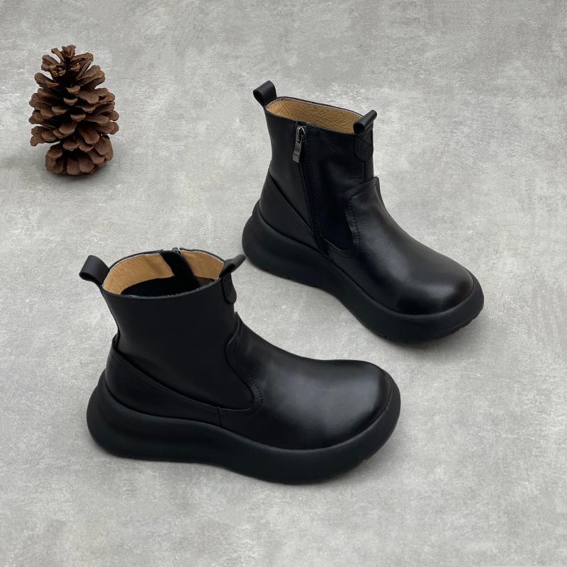 

Новая женская обувь: Женские ботинки на толстой подошве, с круглым носком, универсальные и ретро ботильоны 40 чёрный