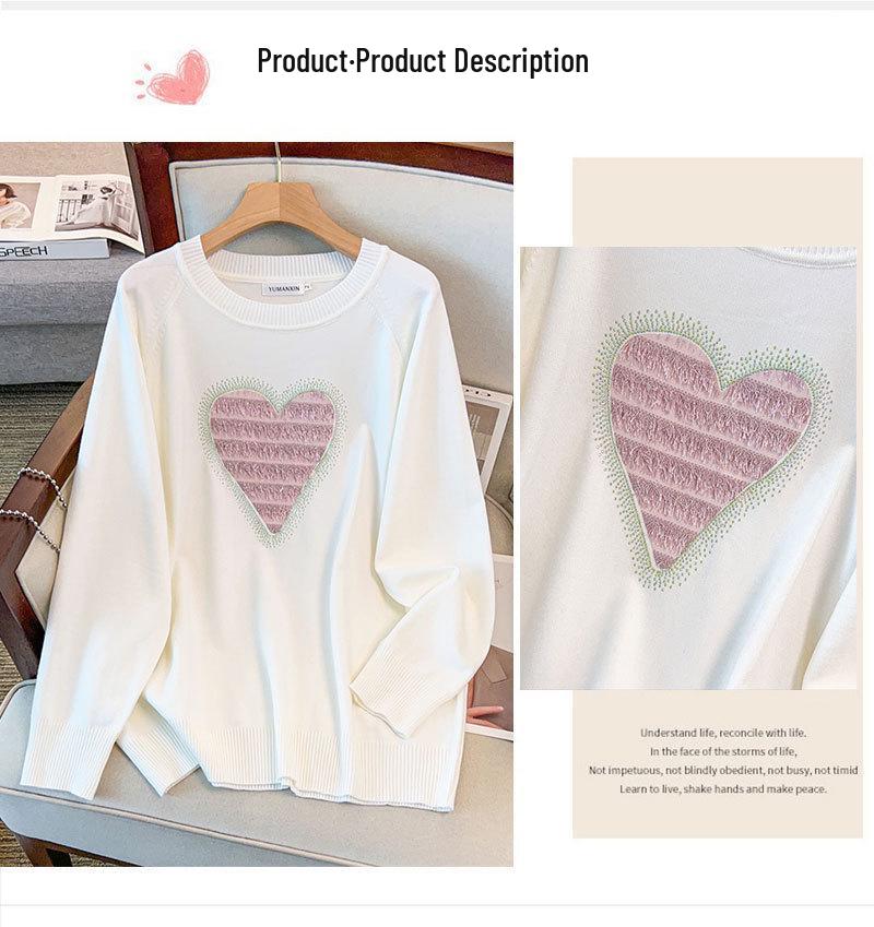 Plus Size Women's Round Neck Sweater - Bust 150/160, Hot Drill, Loose Fit Knitwear