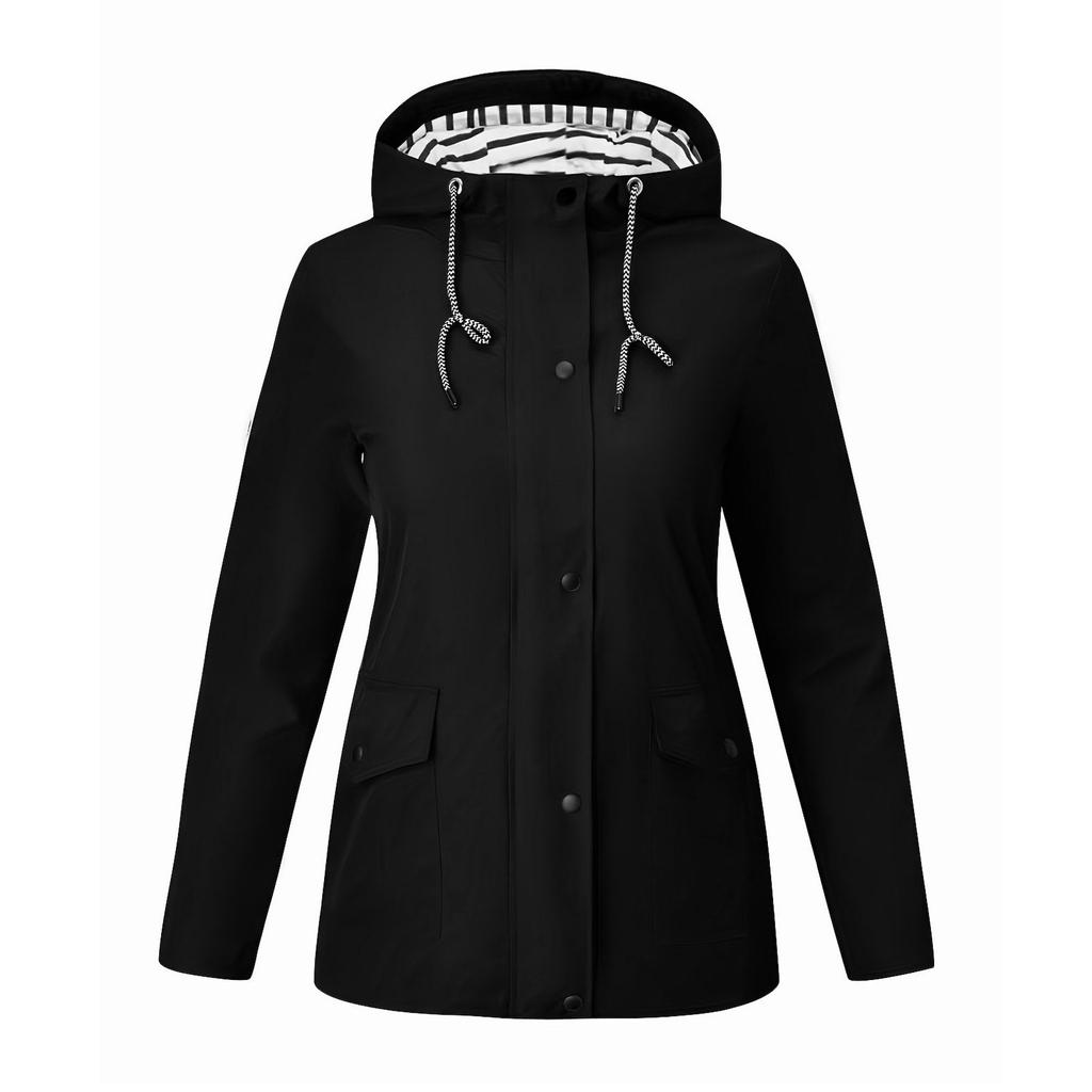 Women's Solid Color Waterproof And Sunscreen Outdoor Sportswear, Hooded Casual Jacket