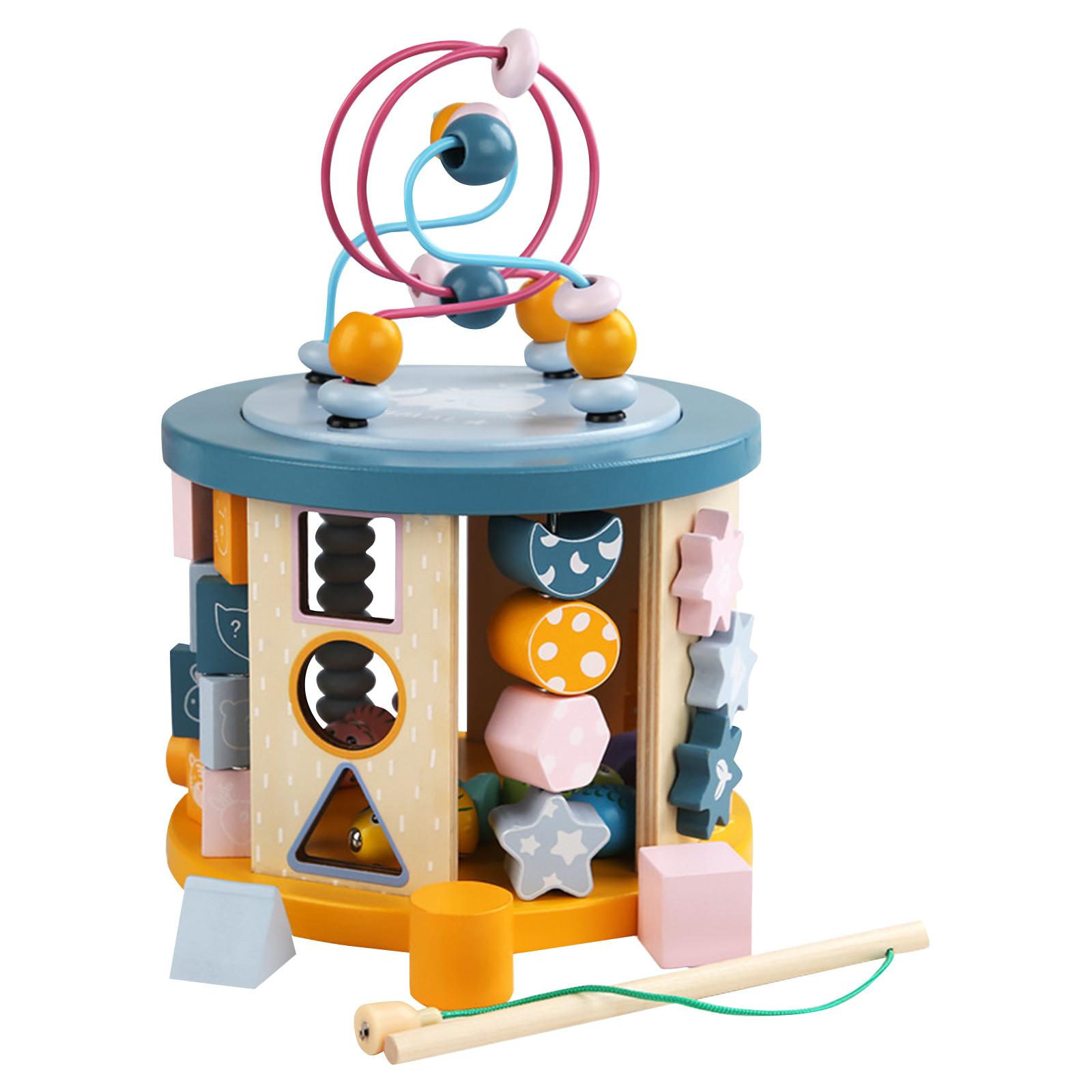 

Одиннадцать в одном многофункциональная шкатулка с сокровищами, обернутая бусинами, рыболовный блок, ранняя развивающая игра, деревянная детская головоломка One Size