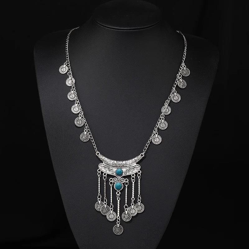 Wind Retro Personality Coin Fringed Necklace Metal Long Sweater Chain Bohemian Accessories Women