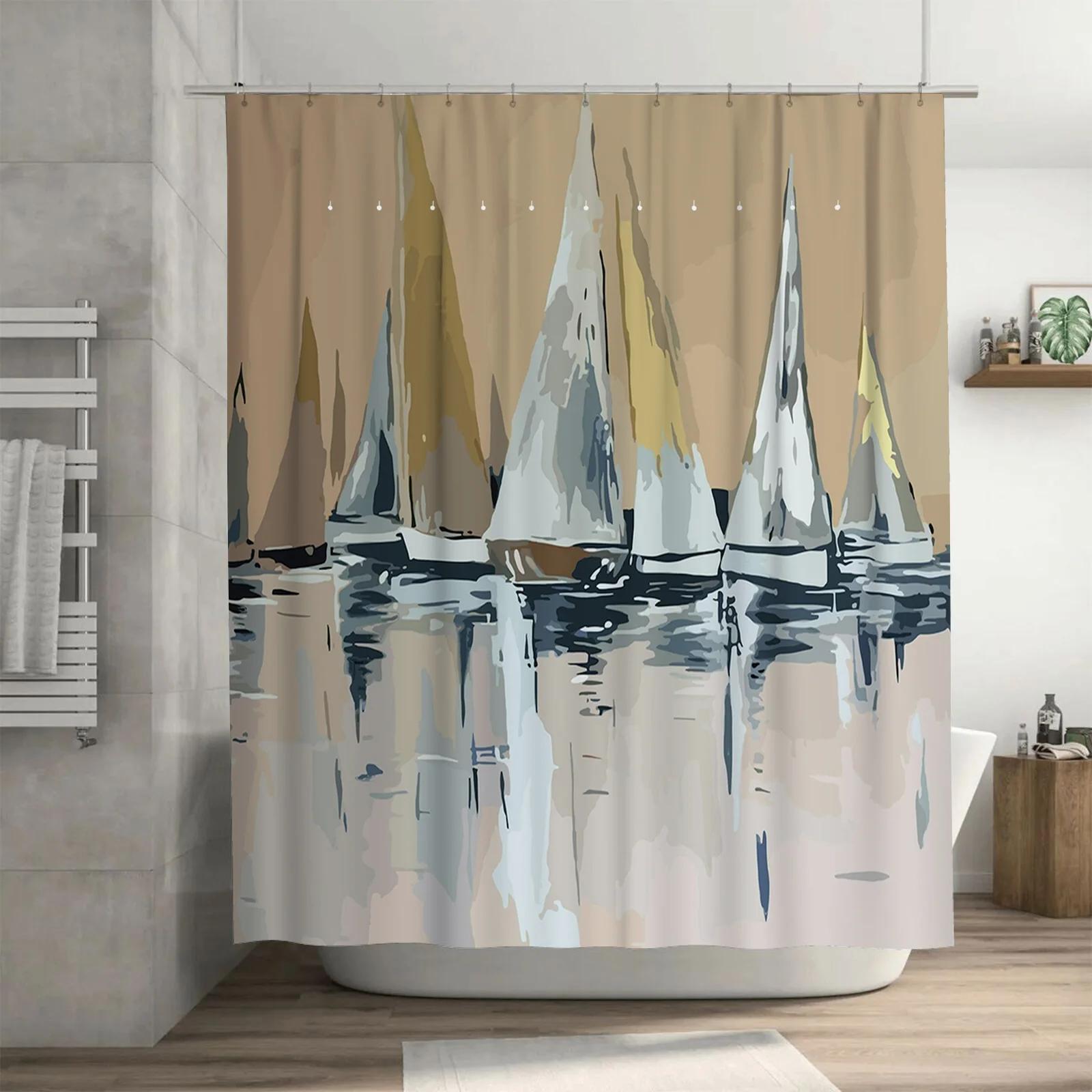 

Sailboats Waterproof Shower Curtain - Abstract Art Design For Bathroom Decor, Perfect For A Stylish And Modern Look W60H190(CM)-1 Pcs