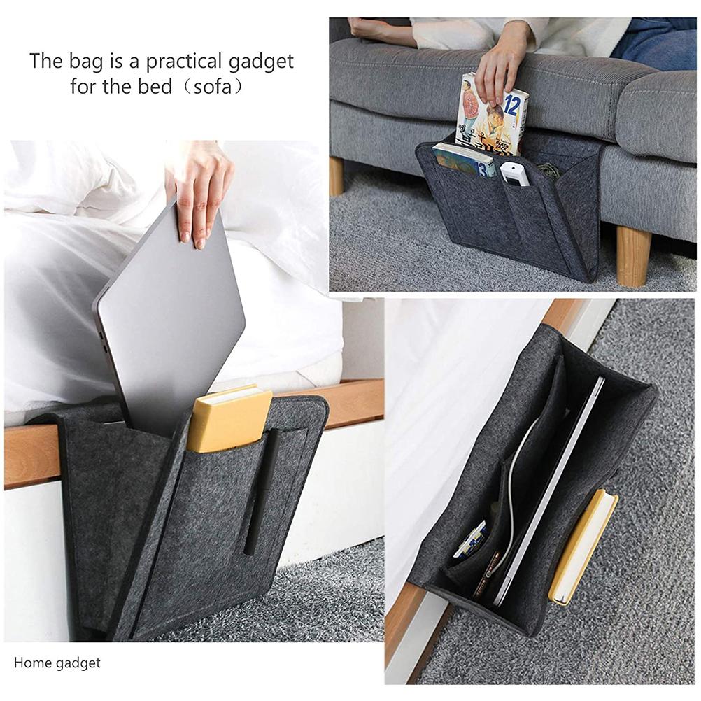 Felt Bedside Caddy Storage Bag Sofa Organizer Pocket for Tablet Phone Remote