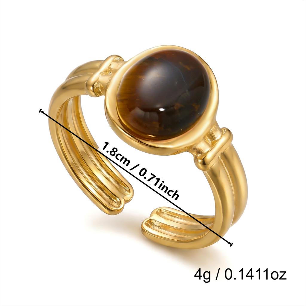 Maillard Oval Tiger's Eye Stainless Steel Ring for Women Vintage Adjustable Gold Plated Finger Ring Party Jewelry Gift
