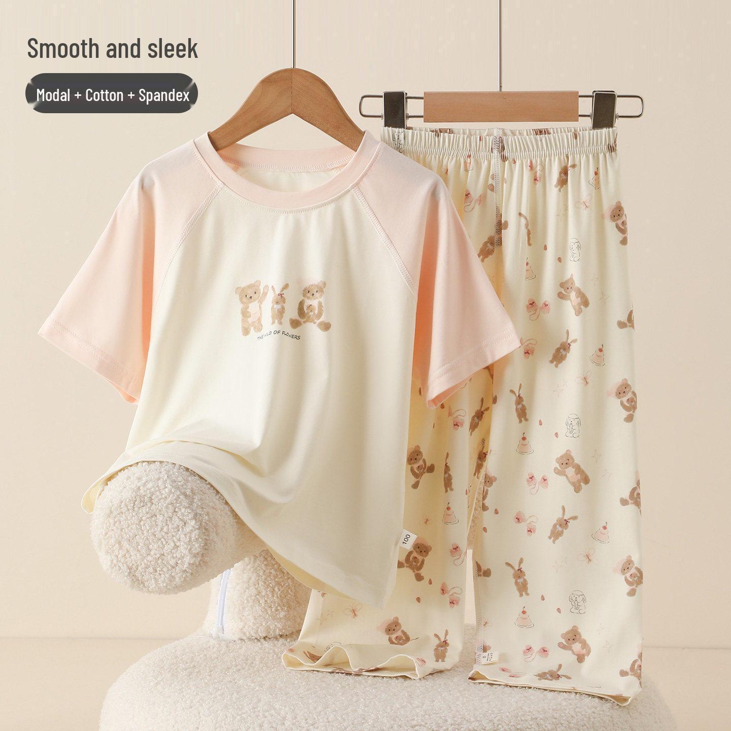 Breathable Modal Cotton Pajama Set for Toddlers & Kids - Summer Cartoon Design