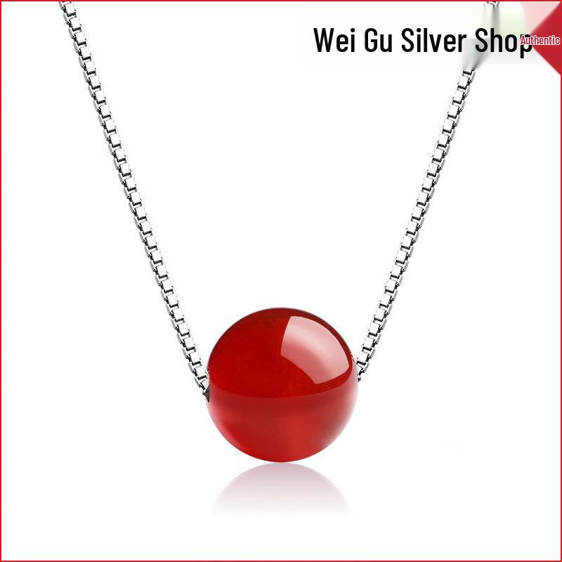 Korean Style Red Agate Luck Beads Pendant with Green Agate Clavicle Chain and Red Jade Beads Necklace