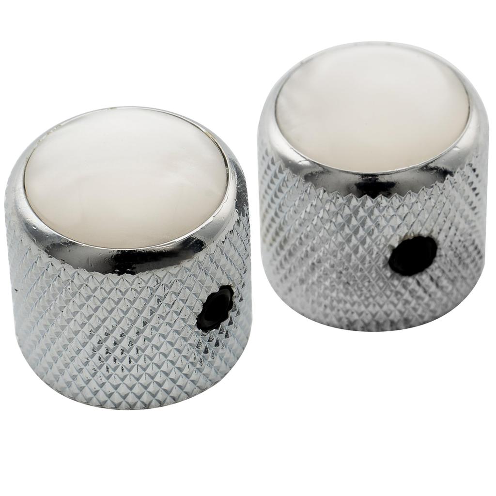 Musiclily Pro 1/4" Steel Mother-of-Pearl Dome Knobs, Side-Threaded, Universal Fitting for Electric Guitar/Bass, Chrome (Set of 2)