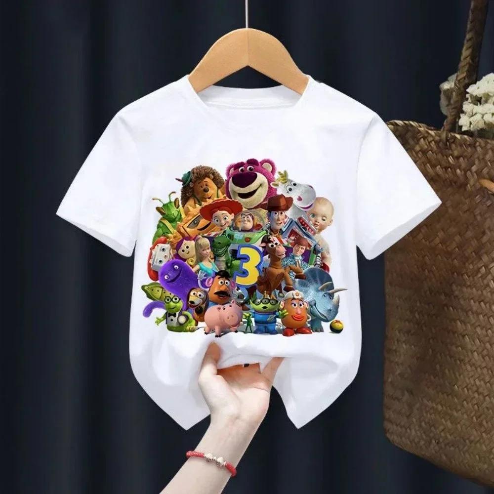 T-shirt Estiva Toy Story per Bambini Woody Buzz Lightyear Abbigliamento Kawaii Manica Corta Anime Cartone Animato Bambini Ragazzi Ragazze Maglietta Casual Top