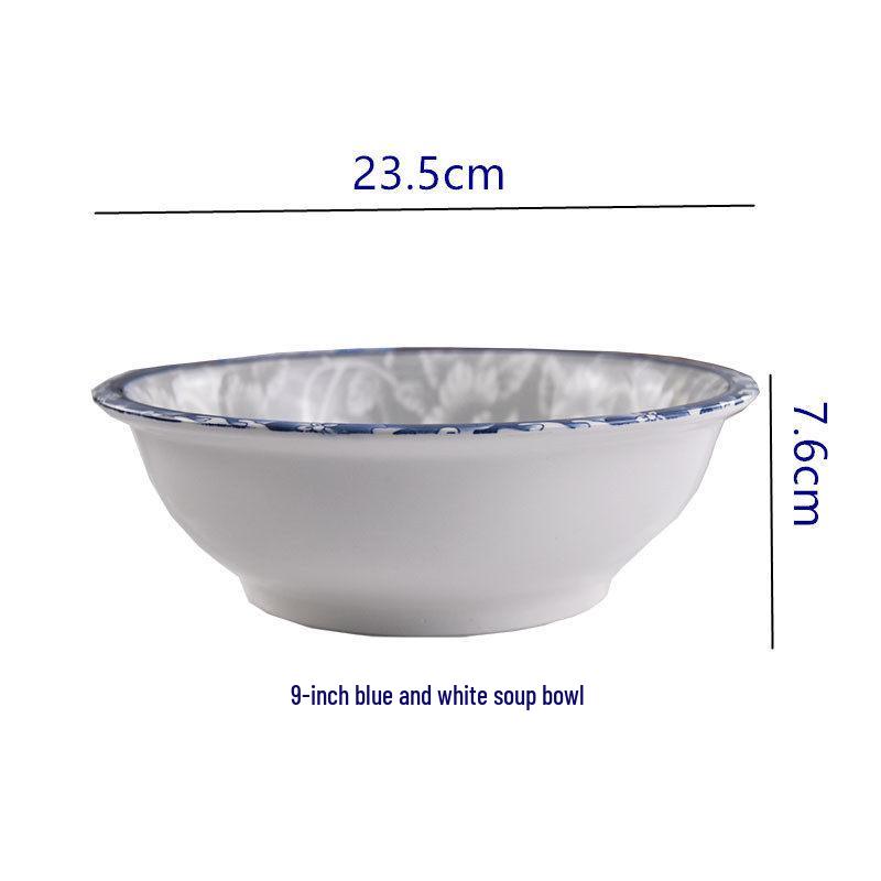 Set of 2 Large Blue & White Ceramic Bowls for Soup, Noodles, or Rice - Versatile Tableware