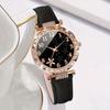 Rhinestones Watch Jewelry Set with Leather Strap Quartz Wristwatch Watch Bracelet Set  Girls