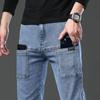 Men's Elastic Six-Pocket Straight-Leg Jeans: Comfortable, Versatile, Casual Wear for Spring and Summer