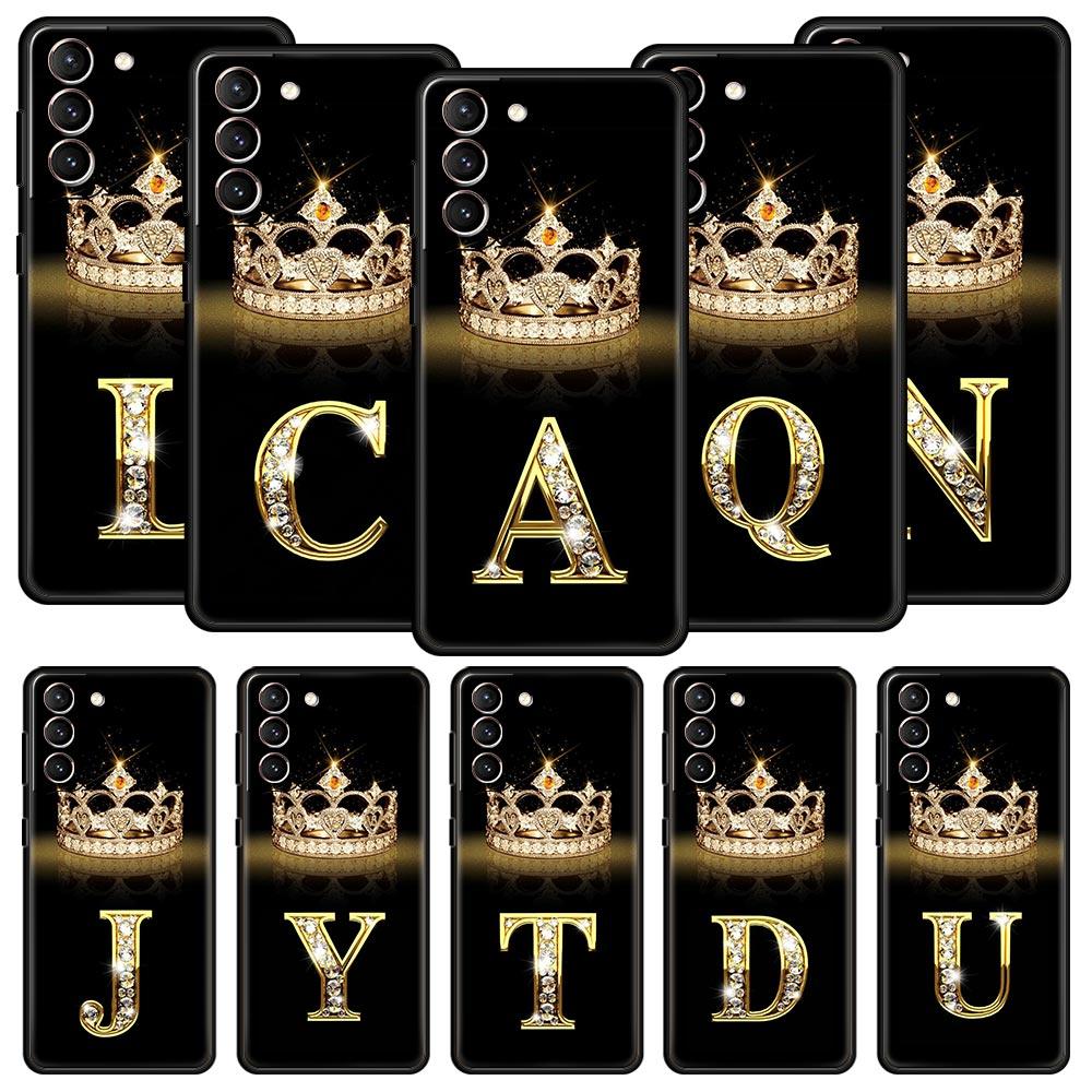 Fashion Diamond Crown Letter A Soft Phone Case For Samsung Galaxy S23 S24 S22 S21 S20 FE Ultra 5G S10 S10E S9 S8 Plus Cover