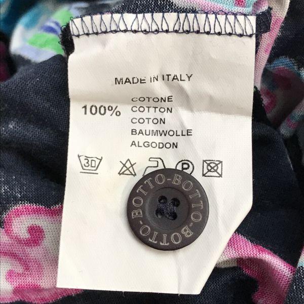Made in Italy BOTTO Premium Fabric Floral Short Sleeve Long Dress I42 USA8 Japan L Navy Maxi 100% Cotton Tops Shirts(USED)