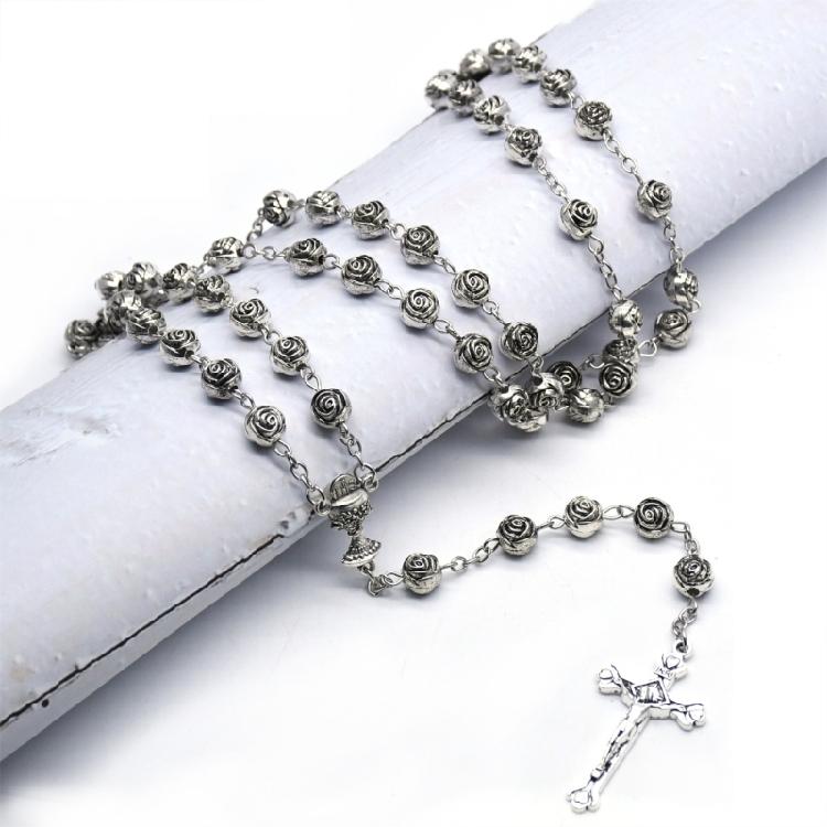 Plastic Beaded Necklace with Cross Pendant Fashion Catholic Rosary Necklaces