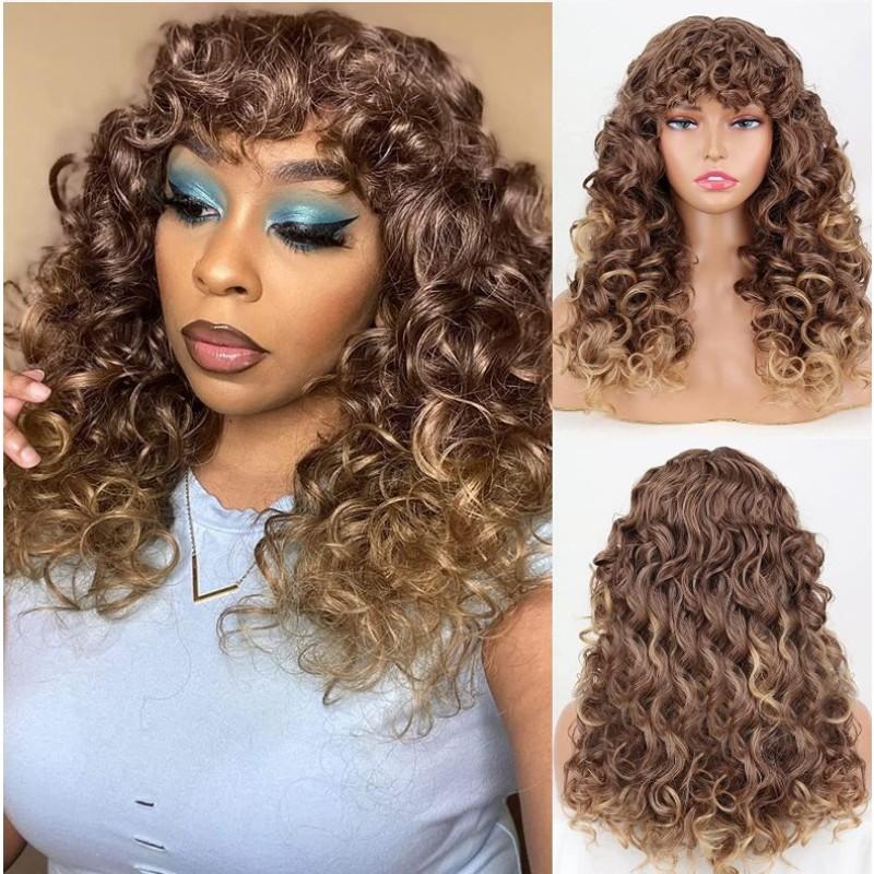 

Червоний Чорний Коричневий Світлий Жіноча Перука Довгі Кучеряві Хвилясті Перуки З Чубчиком Мідна Синтетична Перука Натуральна Косплей Вечірка Термостійке Волосся золотий