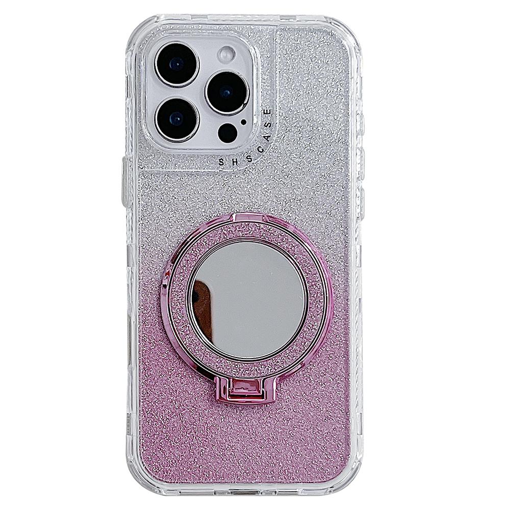 

For iPhone 16 Pro Case Magnetic Kickstand TPU+PC Glitter Phone Cover with Mirror Pink