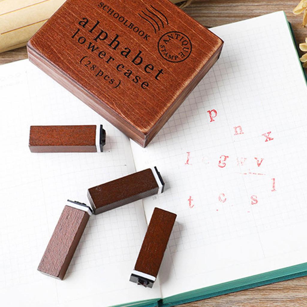 28Pcs Vintage Decorative Rubber Stamp Letter Number Pattern Wood Rubber Stamp for Scrapbooking Diary Journal DIY Craft