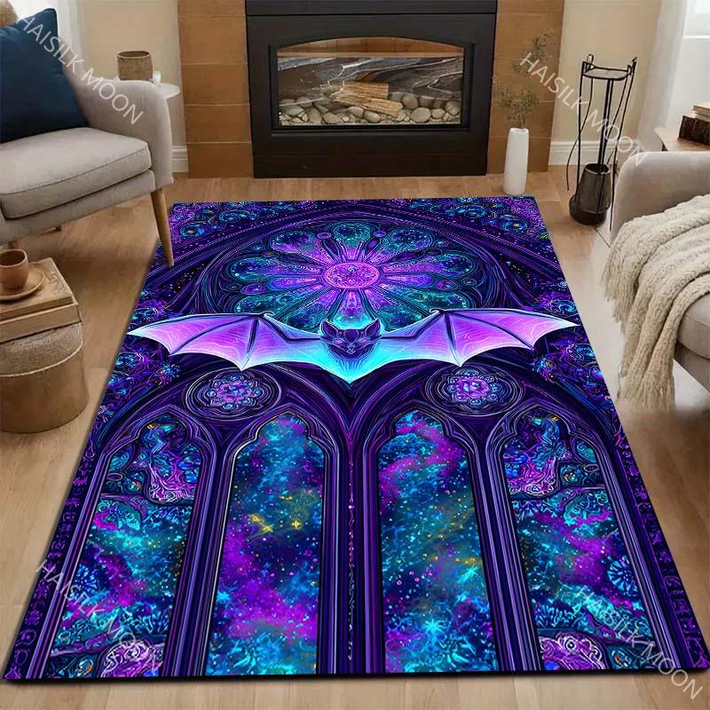 Bat Chapel Glass Art Print Carpet for Living Room Bedroom Bedside Floor Mat Cloakroom Area Rugged Home Halloween Decor