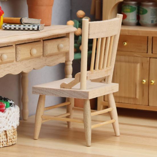 1:12 Scale Miniature Chair Wooden Mini Chair Retro Tiny Chair Furniture Model for Doll Mansion Bedroom Dining Room