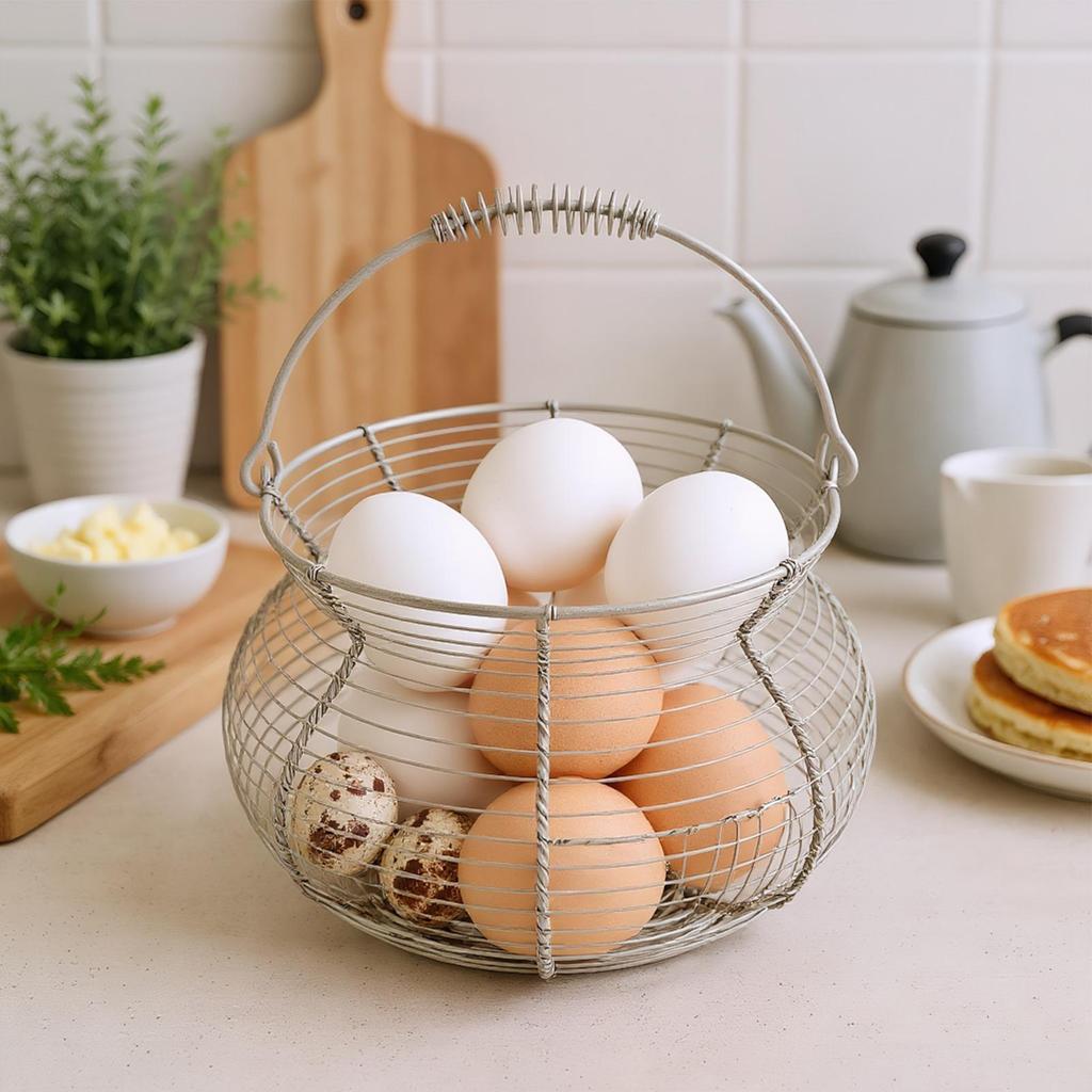 Small Egg Basket Vintage Woven Storage Stand with Handle Counter Egg Holder for Kitchen Picnic Farmhouse Harvest Easter