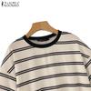 ZANZEA Women Summer Casual Round Neck Striped Short Sleeve Pajama Blouse
