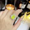 2026 Bright Sparkling Apple Green High Carbon Ice Flower Cut Ring, Luxurious Temperament Rectangular Diamond Ring Woman