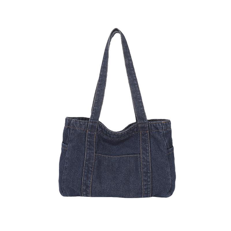 

Вместительная джинсовая сумка, повседневная и универсальная сумка для поездок на учебу и сумка-тоут на одно плечо темно-синий