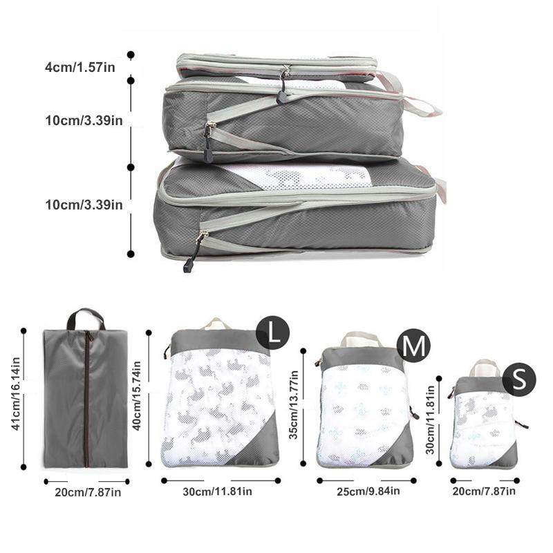 3pcs Portable Travel Storage Bag Set With Mesh Stitching, Double Layer Zipper Foldable Luggage Organizer, Clothing Storage Bags