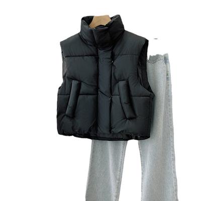 New Autumn and Winter Short High-waisted Women's Cotton Vest Small Fashion Loose Korean Version Versatile Vest Thin Stand-up Collar Jacket