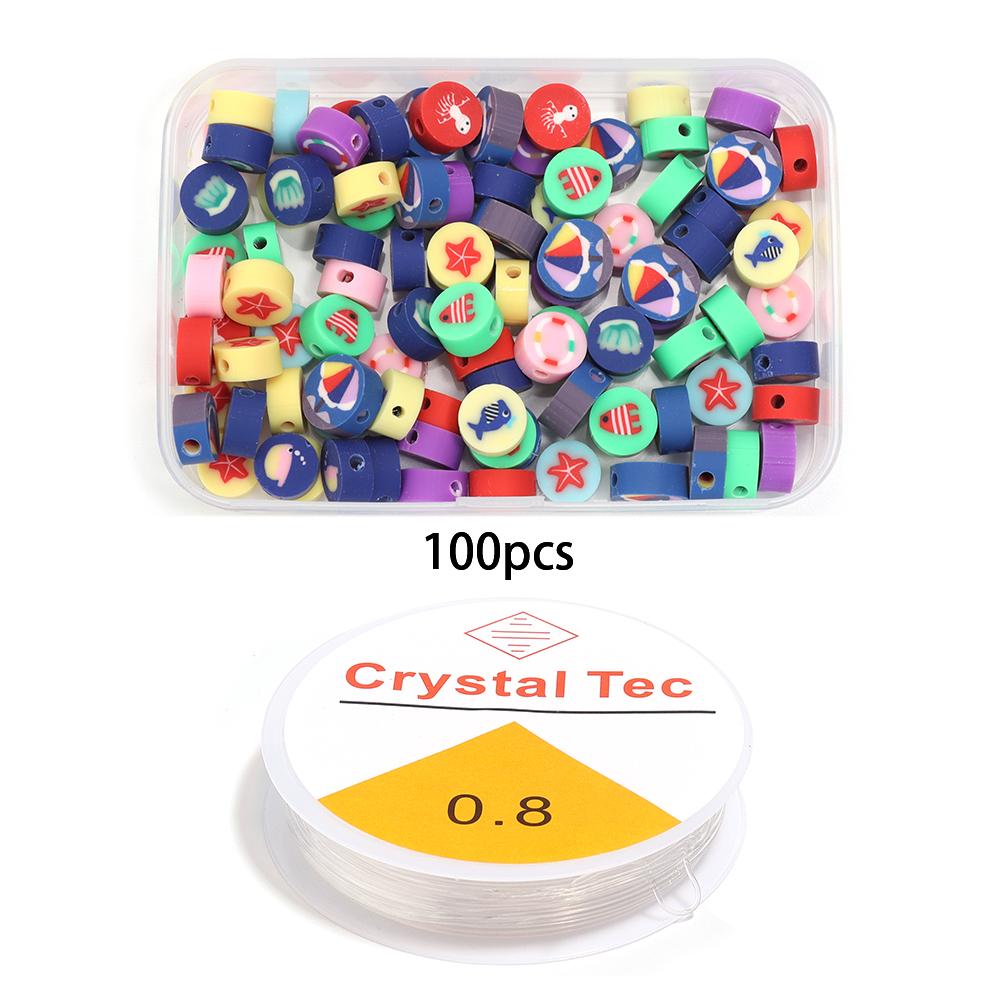 100Pcs Polymer Clay Beads Set Colorful Flower Fruit Pattern Beads Kit For DIY Handcrafts Bracelet Phone Chain Making Supplies