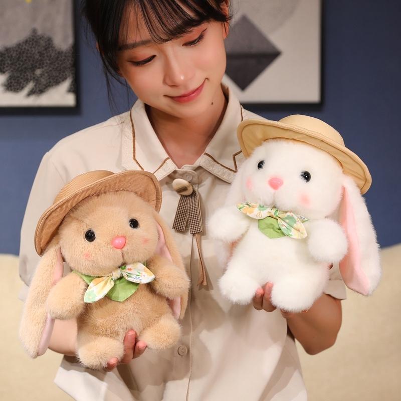 Lovely Outing Trip Bunny Plush Toys Fluffy Cozy Cartoon Sun Hat Little Rabbit Doll Gentle Children Companion Xmas Gift
