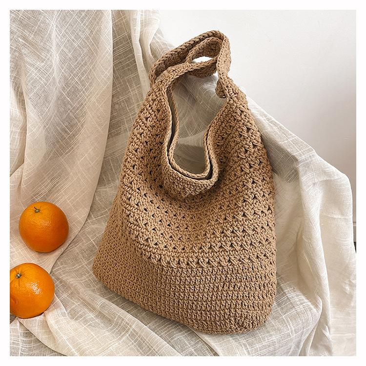 

New niche cotton thread women s woven messenger bag large capacity shoulder tote bag хаки