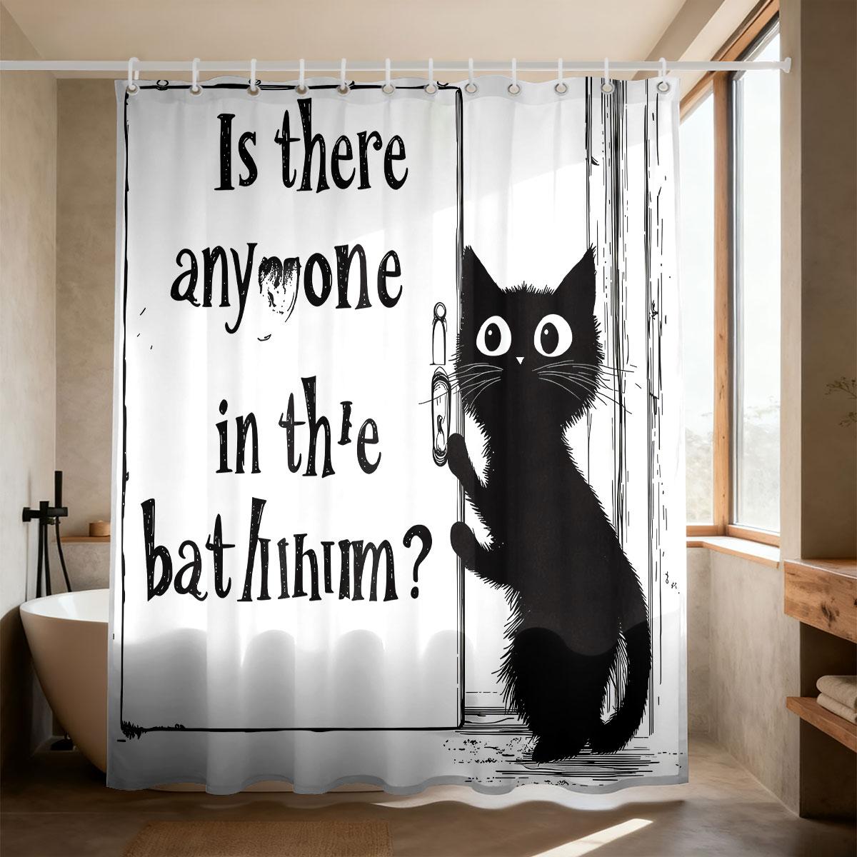 

1Pc Cute Cat Text Printed Waterproof Shower Curtain Partition Privacy Hanging Curtain, 12 Hooks, Multiple Sizes W60H190(CM)-1 Pcs