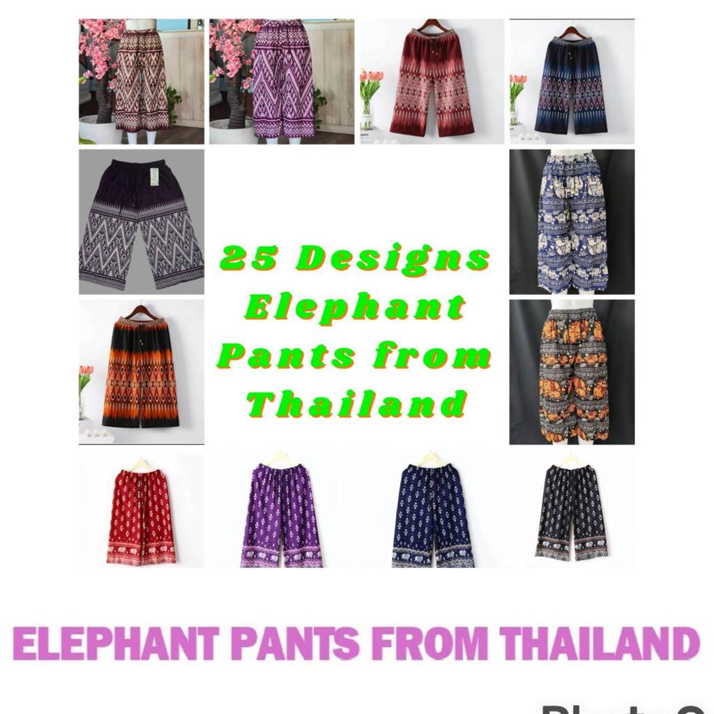Long Loose Leg Elephant Pants Adjustable Elastic Waistband Strap Women Men Unisex Print Thailand Casual Streetwear Beach Summer Bohemian Retro Vintage