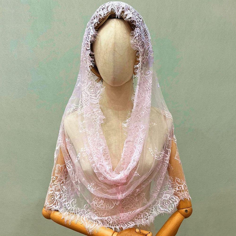Lace Trim Bridal Headscarf Breathable Lace Shawl Soft Muslin Head Covering  Chapel Event