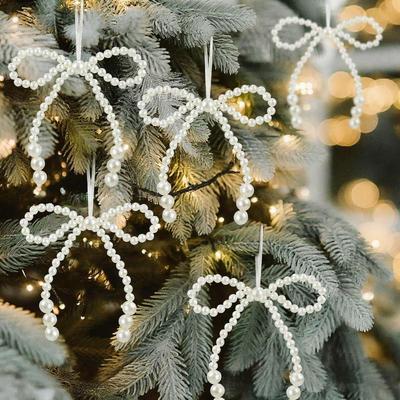 2/12 Stück Handgewebte Imitationsperlen Schleife Weihnachtsbaumschmuck Weihnachtsfransenanhänger Feiertagsparty Mädchenzimmer Deko Zubehör