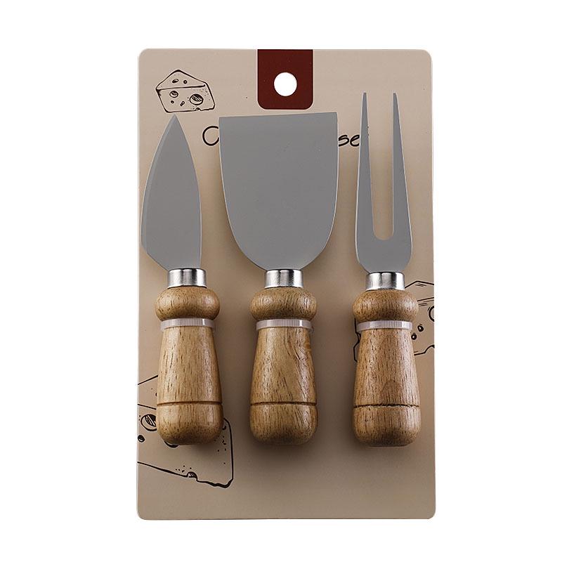 Stainless Steel Cheese Knife Set with Rubber Wood Handles