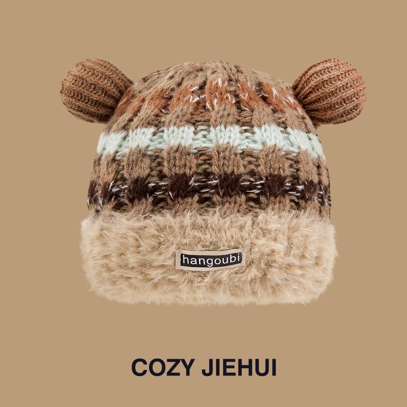 New Cartoon Christmas Wind Age-reducing Striped Knitted Hat Winter Thermal Hat Japanese Dopamine Versatile Wool Hat Women